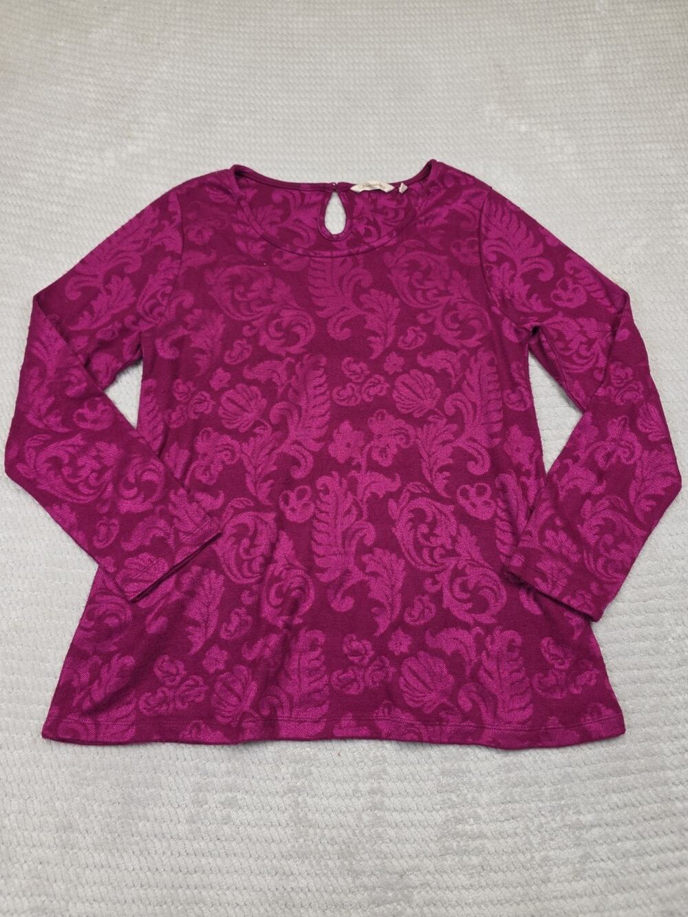 Soft Surroundings Shirt Womens Medium Flavia Jacquard Sweater Magenta Pink